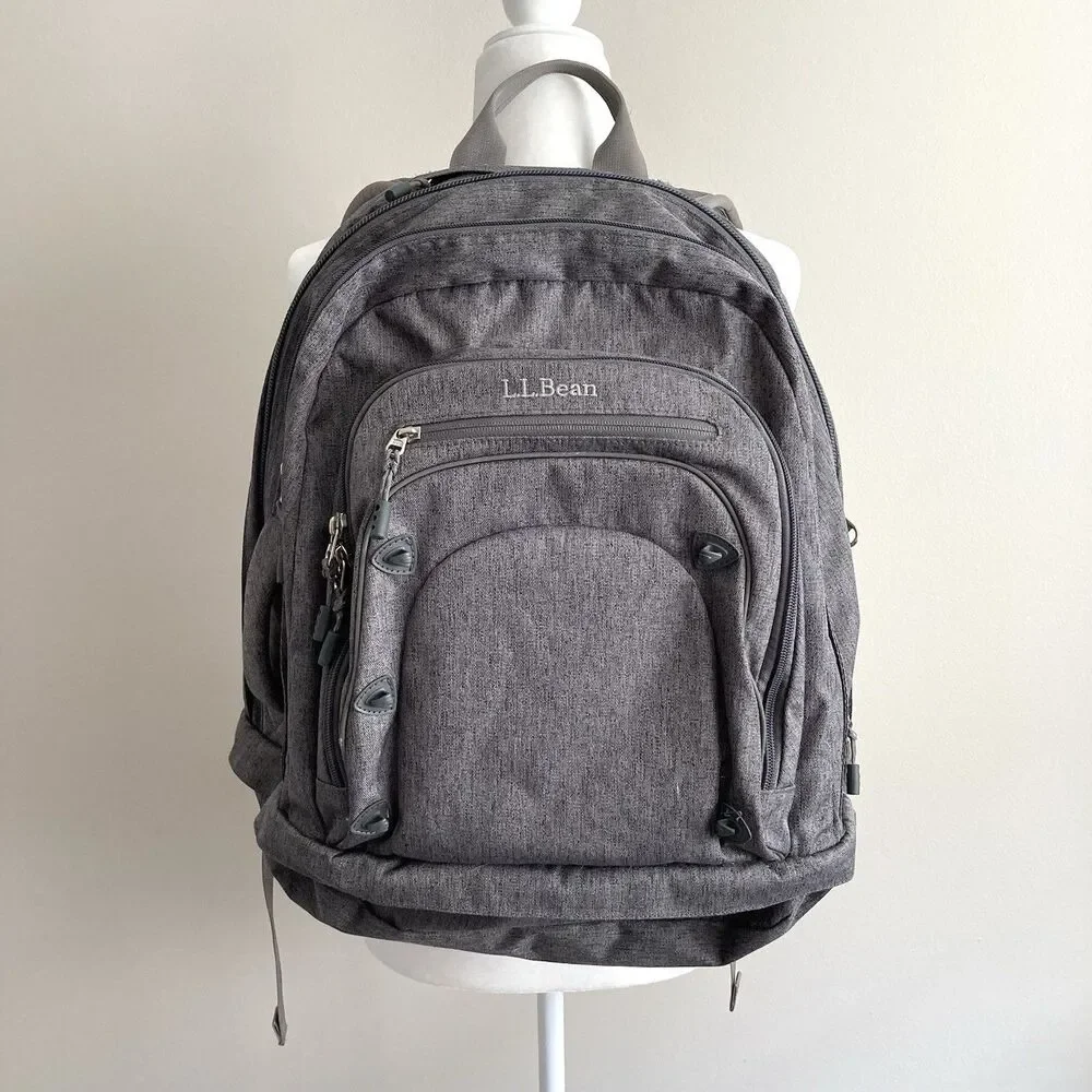 LL Bean Gray Large Backpack Laptop Travel Bag Pockets Shoe Compartment